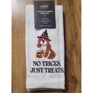 Halloween Collection 2 Pack Dog Kitchen Towel Set No Tricks Just Treats Cotton